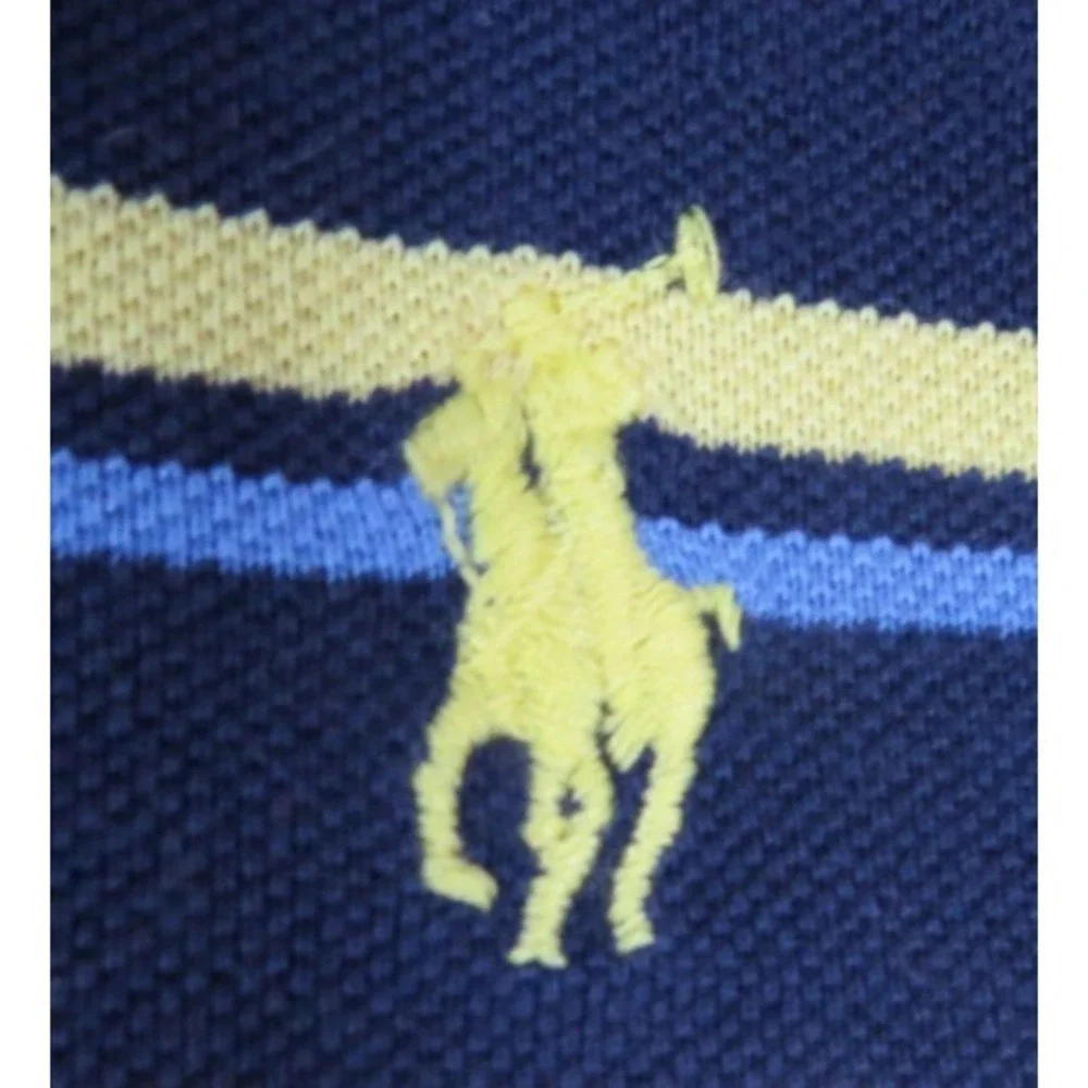 Polo Ralph Lauren Golf Shirt Mens L Large Pima Cotton Navy Blue Yellow Pony